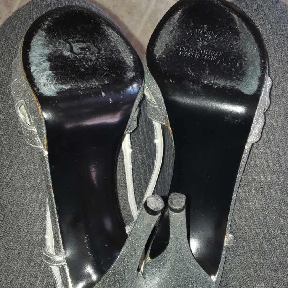 Stuart Weitzman Silver Sparkly Platform Stilettos - image 6